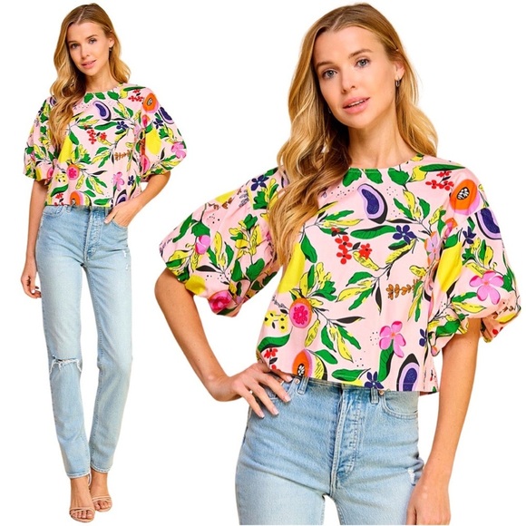 TCEC Multicolor Floral Balloon Sleeve Blouse - Picture 2 of 7